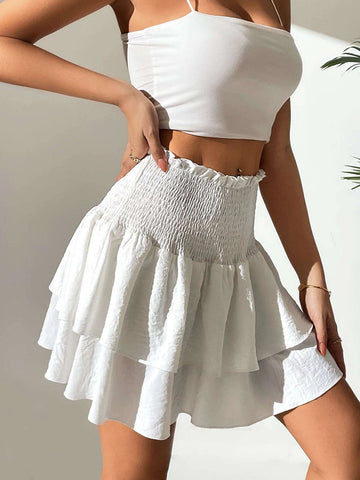 High Waist Ruffle Hem Skirt