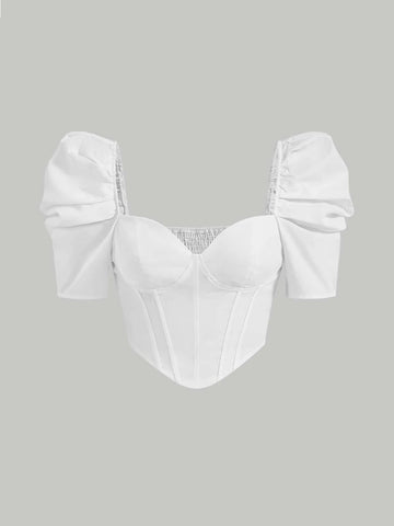 MOD Sweetheart Neck Puff Sleeve Shirred Back Blouse