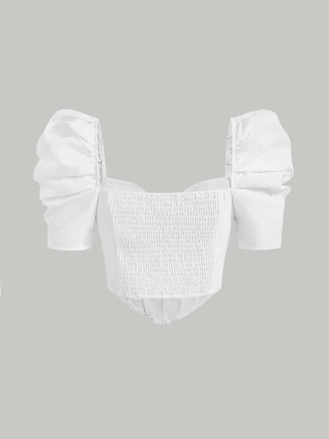 MOD Sweetheart Neck Puff Sleeve Shirred Back Blouse