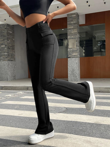 Flap Pocket Flare Leg Pants