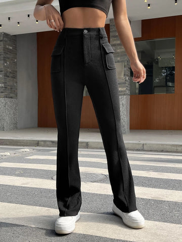 Flap Pocket Flare Leg Pants