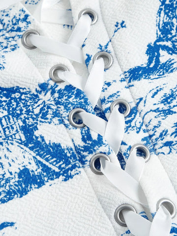 MOD Figure and Plants Print Lace Up Tank Top & Bodycon Skirt