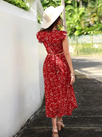 EMERY ROSE Floral Print Wrap Tie Back Top & Skirt