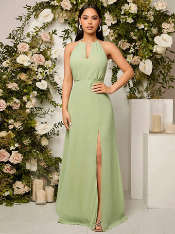 Belle Keyhole Neck Split Thigh Bridesmaid Dress