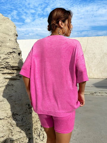 EZwear Solid Drop Shoulder Tee & Biker Shorts
