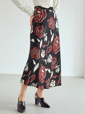 MOTF PREMIUM VISCOSE ROSE CHAIN DETAIL SKIRT