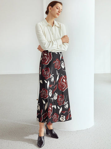 MOTF PREMIUM VISCOSE ROSE CHAIN DETAIL SKIRT