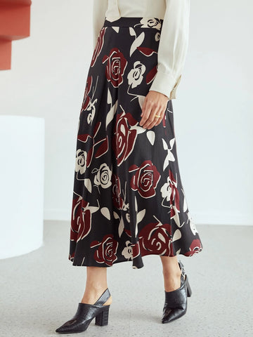 MOTF PREMIUM VISCOSE ROSE CHAIN DETAIL SKIRT