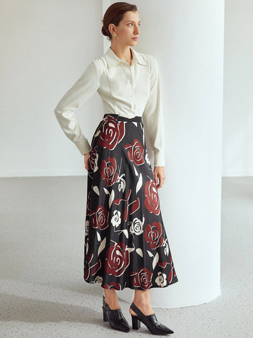 MOTF PREMIUM VISCOSE ROSE CHAIN DETAIL SKIRT