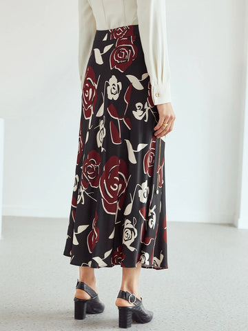 MOTF PREMIUM VISCOSE ROSE CHAIN DETAIL SKIRT