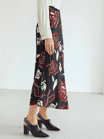 MOTF PREMIUM VISCOSE ROSE CHAIN DETAIL SKIRT
