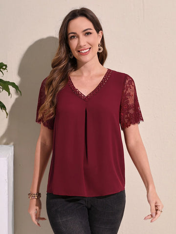 EMERY ROSE Contrast Lace Sleeve Blouse