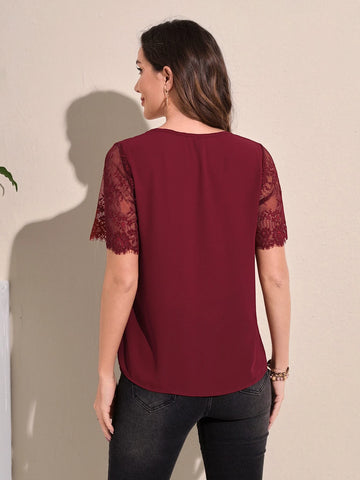 EMERY ROSE Contrast Lace Sleeve Blouse