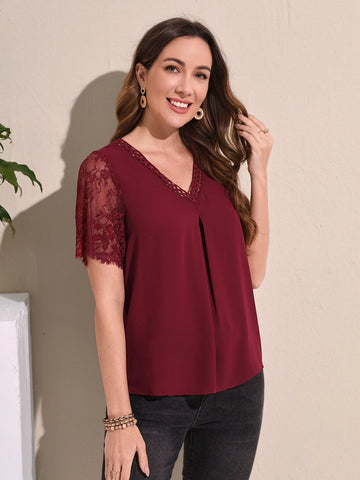 EMERY ROSE Contrast Lace Sleeve Blouse