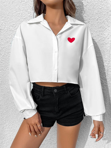 EZwear Heart Print Drop Shoulder Shirt