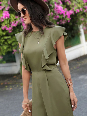 EMERY ROSE Ruffle Trim Wide Leg Jumpsuit
