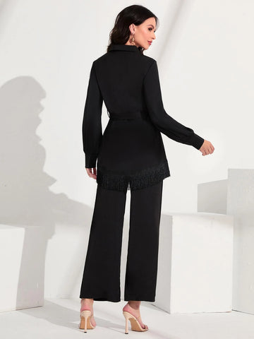 Bishop Sleeve Belted Top & Flared Leg Pants