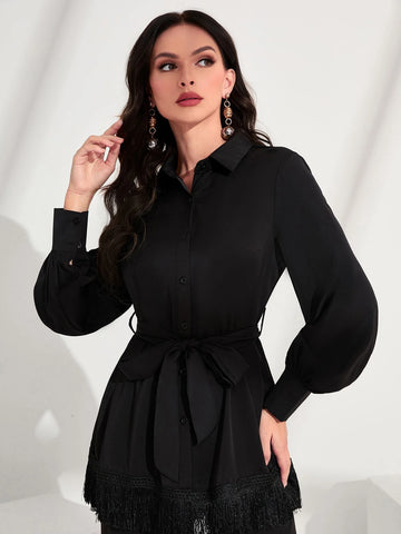 Bishop Sleeve Belted Top & Flared Leg Pants