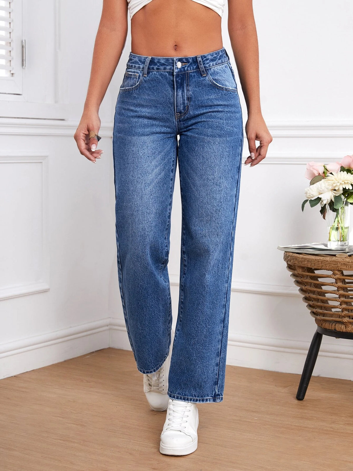 Slant Pocket Straight Leg Jeans