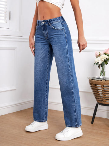 Slant Pocket Straight Leg Jeans