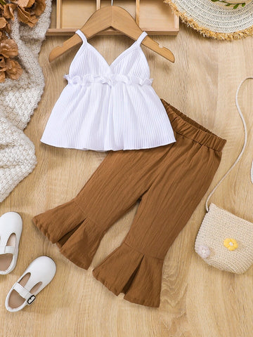 Baby Frill Trim Crisscross Cami Top & Flare Leg Pants