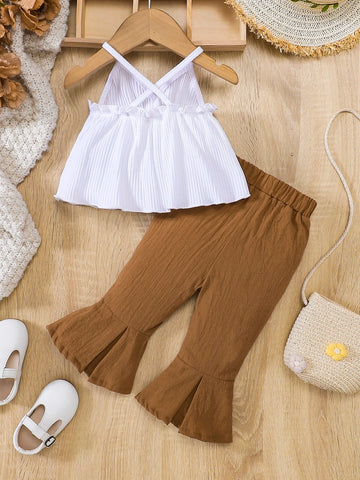 Baby Frill Trim Crisscross Cami Top & Flare Leg Pants