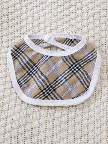 Baby Plaid Patched Pocket Waffle Knit Romper & Bib