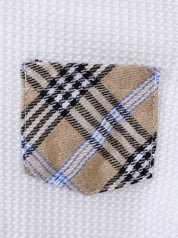 Baby Plaid Patched Pocket Waffle Knit Romper & Bib