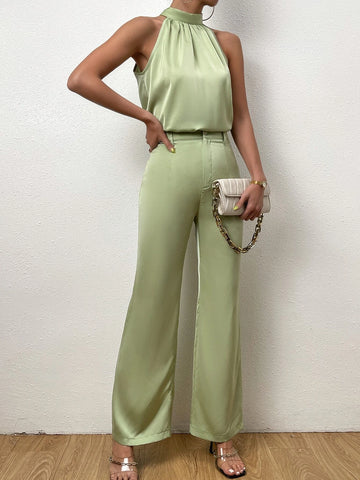 Halter Neck Tank Blouse & Wide Leg Pants