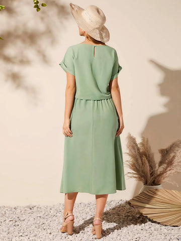 EMERY ROSE Batwing Sleeve Solid Top & Skirt Set