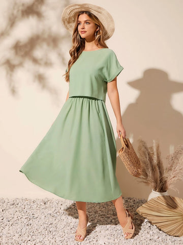 EMERY ROSE Batwing Sleeve Solid Top & Skirt Set