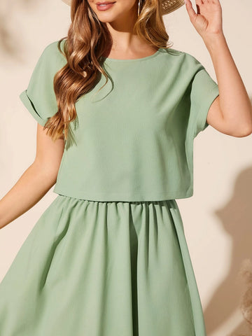 EMERY ROSE Batwing Sleeve Solid Top & Skirt Set