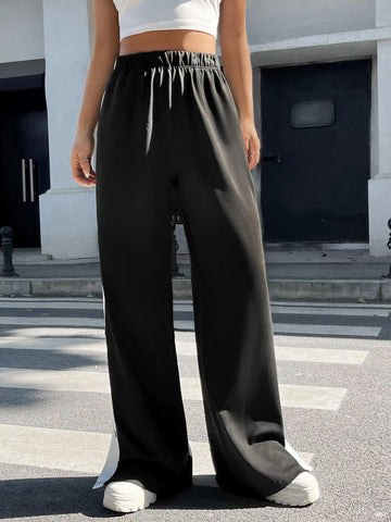 EZwear Contrast Side Seam Split Hem Button Detail Pants
