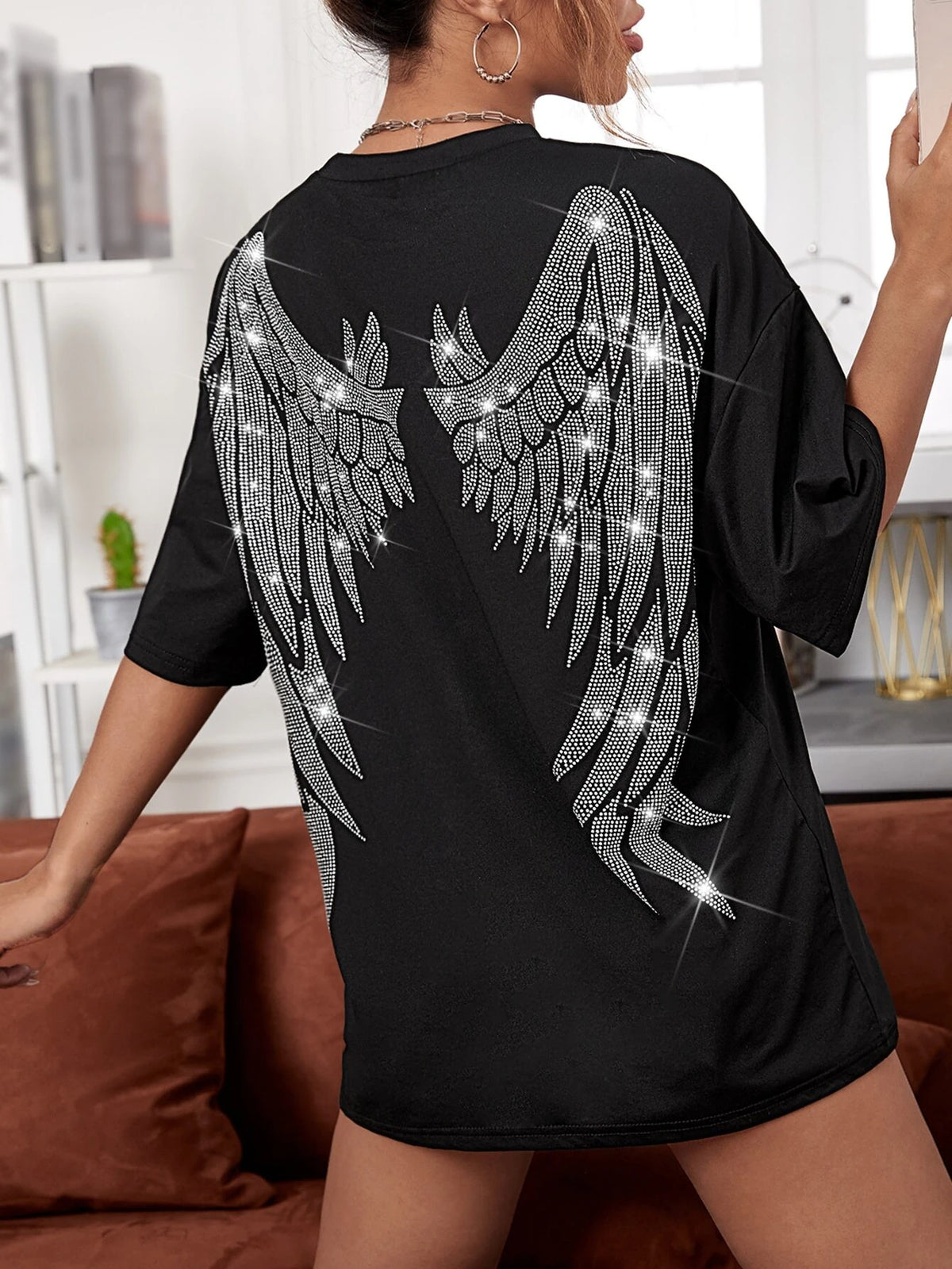 Wings Print Drop Shoulder Tee