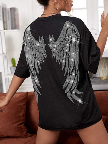 Wings Print Drop Shoulder Tee