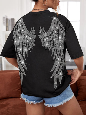 Wings Print Drop Shoulder Tee