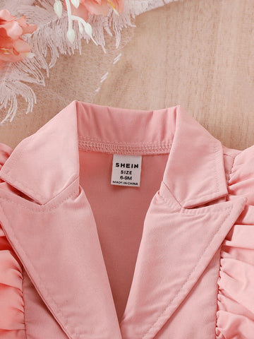 Baby Ruffle Trim Peak Collar Shirt & Cami Top & Shorts