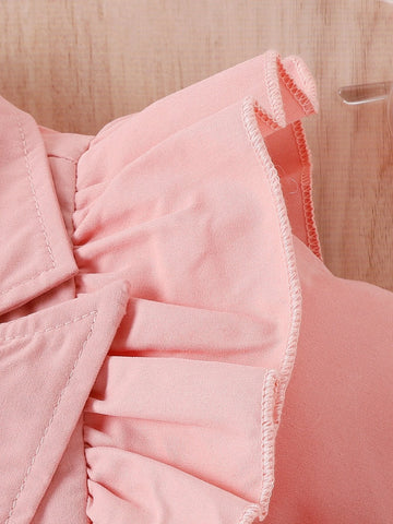 Baby Ruffle Trim Peak Collar Shirt & Cami Top & Shorts