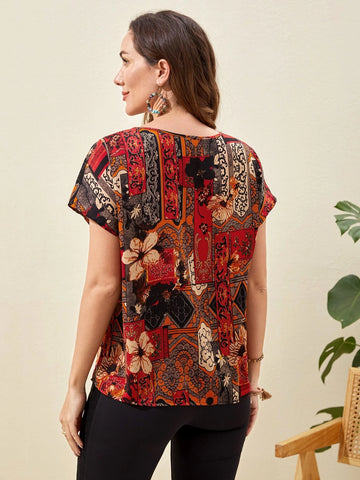 EMERY ROSE Floral Print Batwing Sleeve Blouse