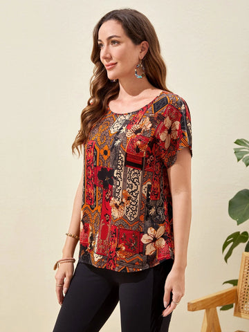 EMERY ROSE Floral Print Batwing Sleeve Blouse