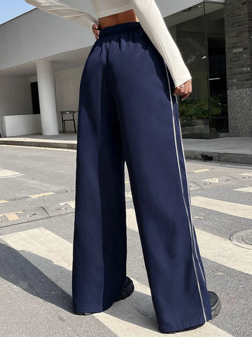 EZwear High Waist Seam Detail Wide Leg Pants