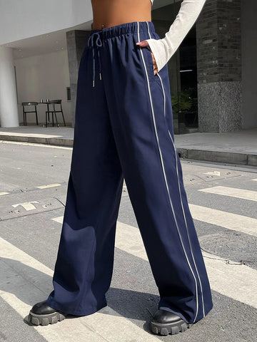 EZwear High Waist Seam Detail Wide Leg Pants