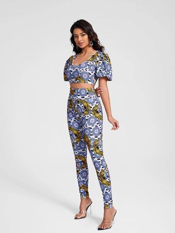 PARTY GIRL Allover Print Crop Tee & Leggings Set