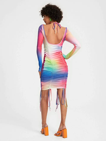 Ombre Drawstring Front Bodycon Dress