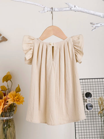 Baby Ruffle Trim Plicated Keyhole Back Dress