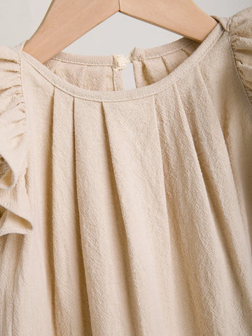 Baby Ruffle Trim Plicated Keyhole Back Dress