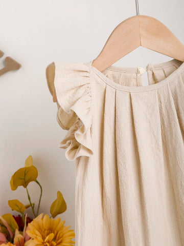 Baby Ruffle Trim Plicated Keyhole Back Dress
