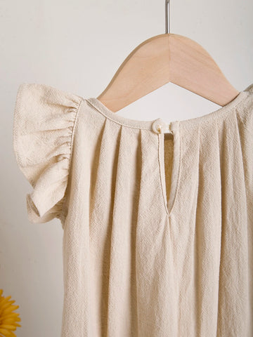 Baby Ruffle Trim Plicated Keyhole Back Dress