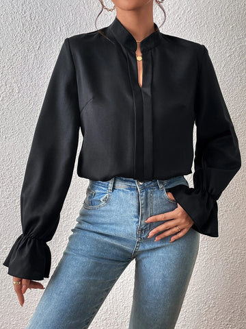 Unity Flounce Sleeve Notched Neck Bodysuit