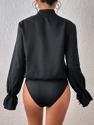 Unity Flounce Sleeve Notched Neck Bodysuit